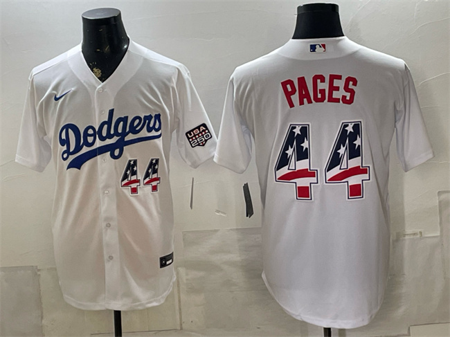 Men's Los Angeles Dodgers #44 Andy Pages White USA 250 Fourth of July Home Stitched Baseball Jersey Men's Los Angeles Dodgers #44 Andy Pages White USA 250 Fourth of July Home Stitched Baseball Jersey